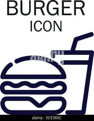 Icona moderna e minimalista di hamburger e bevande, perfetta per il marchio fast food e i menu del ristorante Illustrazione Vettoriale