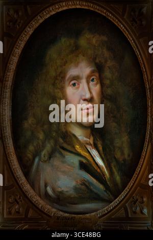 Portrait de Jean-Baptiste Poquelin dit Molière (1622-1673) di Mignard, Pierre 1612-95, Château de Chantilly French, France, ( è considerato uno dei più grandi maestri della commedia nella letteratura occidentale e il suo lavoro ha avuto una duratura influenza sulla lingua francese e sul teatro ) Foto Stock