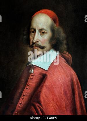 Ritratto del cardinale Jules Mazarin 1602-61 di Mignard Pierre 1612-95 Francia Museo francese del Louvre Parigi Francia, ( Jules Mazarin, dal 1641 noto come cardinale Mazzarino, è stato un prelato cattolico italiano, diplomatico e politico che ha servito come primo ministro dei re di Francia Luigi XIII e Luigi XIV dal 1642 alla sua morte. Fu nominato cardinale nel 1641 ) Foto Stock