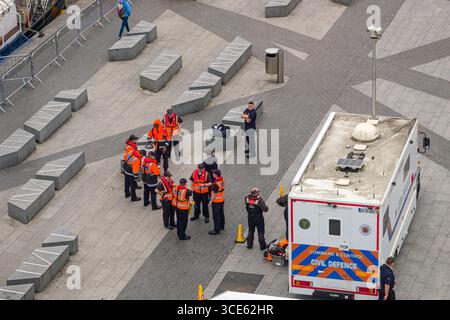 Irlandese di Difesa Civile Mercedes-Benz Vario 815 D mobile incidente unità di comando, Grand Canal Square, Grand Canal Dock, Dublino, Leinster, Irlanda Foto Stock