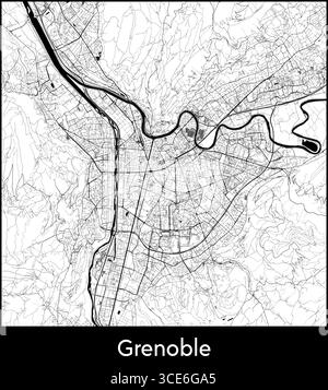 Mappa della città di Grenoble, Francia - poster cartografico vettoriale topografico Illustrazione Vettoriale