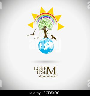 Logo natura albero e sole. Non ai, illustrazione vettoriale Illustrazione Vettoriale