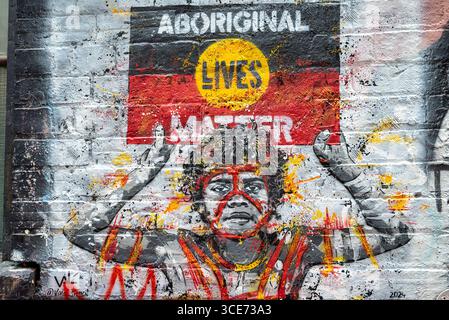 Aboriginal Live Matter Mural in AC/DC Lane a Melbourne, Australia Foto Stock