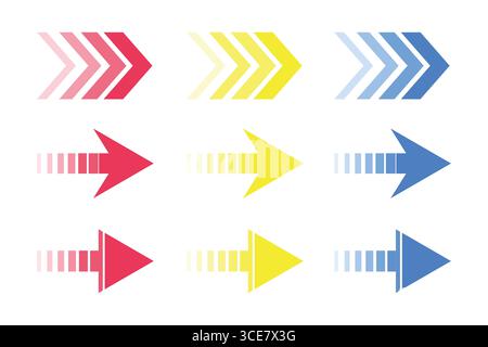 Le frecce direzionali in rosso, giallo e blu mostrano diversi concetti in avanti. Illustrazione Vettoriale