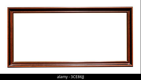 cornice panoramica vintage in legno marrone scuro ritagliata su sfondo bianco Foto Stock