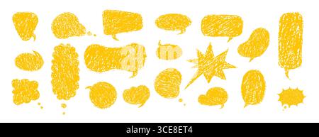 Pastelli per il discorso dei palloncini. Collezione retro di bolle vocali. Set vettoriale con trama pastello. Cornice di comunicazione Golden Comic con effetti grunge Illustrazione Vettoriale