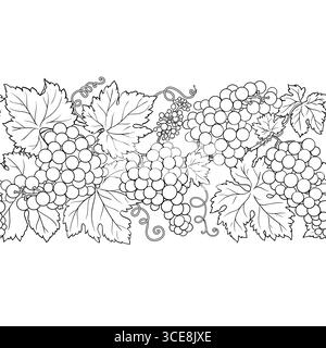 Schema orizzontale senza cuciture Grapes Outline Illustrazione Vettoriale