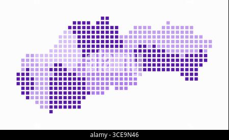 Mappa punteggiata della Slovacchia. Mappa digitale del paese su sfondo bianco. Forma slovacca con punti quadrati. Stile puntini colorati. Quadrati di grandi dimensioni. Illustrazione Vettoriale