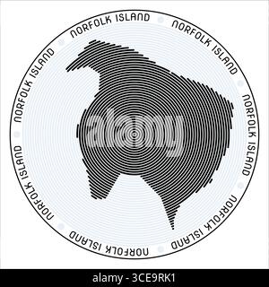 Logo rotondo di Norfolk Island. Costruzione di anelli a forma di paese. Testo dell'Isola di Norfolk in giro per il paese. Illustrazione vettoriale. Illustrazione Vettoriale
