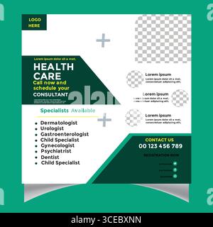 Modern Health Care Flyer Design for Specialists, o Un volantino professionale e visivamente accattivante che promuove i servizi sanitari. Illustrazione Vettoriale
