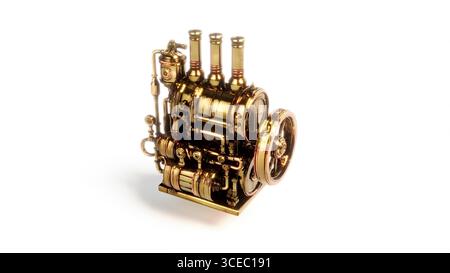Rendering 3d del motore meccanico steampunk industriale in ferro Foto Stock