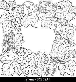 Grapes Branch with Berries Outline Frame. Illustrazione Vettoriale