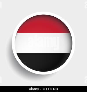 Bandiera dello Yemen, icona rotonda con ombra, simbolo nazionale Illustrazione Vettoriale
