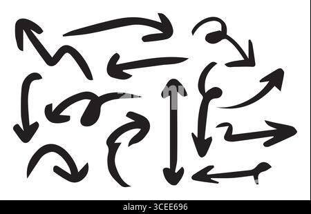 Set di frecce per il business plan, la presentazione e l'istruzione. Raccolta di frecce disegnate a mano. Illustrazione vettoriale Illustrazione Vettoriale