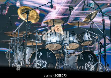 21 giugno 2025: Mikkey Dee degli Scorpions si esibisce all'Hellfest Open Air festival a Clisson, in Francia Foto Stock