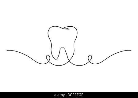 Disegno a una linea continuo a dente in stile minimalista illustrazione isolata su sfondo bianco Illustrazione Vettoriale