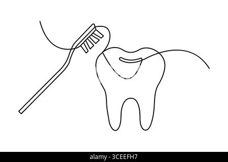 Disegno a una linea continuo a dente in stile minimalista illustrazione isolata su sfondo bianco Illustrazione Vettoriale
