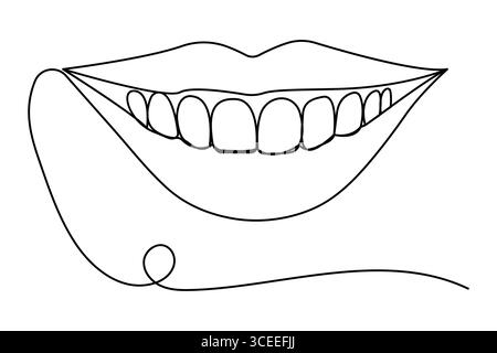 Disegno a una linea continuo a dente in stile minimalista illustrazione isolata su sfondo bianco Illustrazione Vettoriale