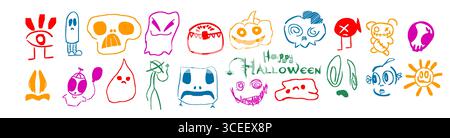 Semplice set di Halloween Monster. disegnato a mano. Non ai, illustrazione vettoriale Illustrazione Vettoriale