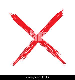 Simbolo del contrassegno X rosso. Grunge i tratti del pennello. Segno incrociato Vector. Design con sfondo bianco. Illustrazione Vettoriale