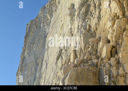 Seven Sisters Chalk Cliffs, East Sussex, Regno Unito in estate. Una popolare attrazione turistica con ottime passeggiate nel parco nazionale di South Downs. Spiaggia di Stony. Foto Stock