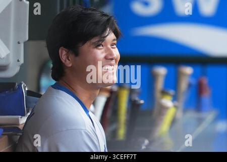 Anaheim, California, Stati Uniti. 11 agosto 2025. Shohei Ohtani, (Dodgers), 11 agosto 2025 - Baseball: Partita di stagione regolare MLB tra Los Angeles Angels e Los Angeles Dodgers all'Angel Stadium di Anaheim, California, USA. Crediti: Creative 2/AFLO/Alamy Live News Foto Stock