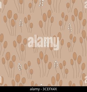 Motivo minimale senza cuciture con erba da campo ed elementi floreali Illustrazione Vettoriale