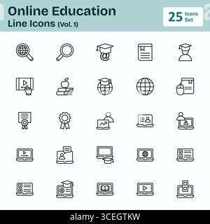 Icone della linea di formazione online (Vol. 1) Illustrazione Vettoriale