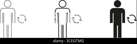 Figura umana con set di icone frecce circolari. Metabolism, Renewal, and Process Cycle Outline e silhouette Symbol Collection. Salute e benessere Illustrazione Vettoriale