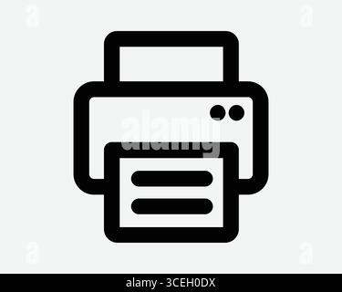 Icona contorno stampante Stampa linea macchina simbolo dispositivo ufficio Fax Stampa firma del documento fotocopia carta documenti pagina immagine nero immagine grafica Illustrazione Vettoriale