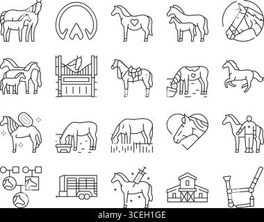 le icone equestri per l'allevamento dei cavalli sono vettoriali Illustrazione Vettoriale