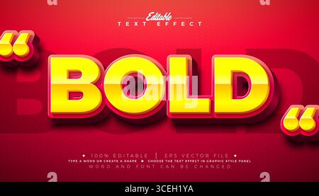 Effetto testo 3d grassetto stile grafico Illustrator modificabile con scritta tipografica scalabile a strati Shadow e giallo rosso su sfondo rosso Illustrazione Vettoriale