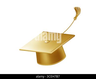 Festeggiamenti per i laureati. Cappelli da laurea dorati con nappine. Illustrazione Vettoriale