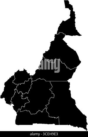 Mappa del Camerun in bianco e nero - contorno vettoriale semplice per uso didattico, guide di viaggio e arte murale stampabile Illustrazione Vettoriale