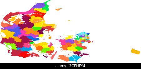 Mappa dettagliata dei colori della Danimarca – Mappa politica e regionale ad alta risoluzione per la cartografia e l'infografica Illustrazione Vettoriale