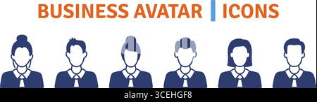 Set di sei icone minimaliste, in stile piatto, progettate per rappresentare gli uomini d'affari. Collezione di icone piene. Illustrazione vettoriale Illustrazione Vettoriale