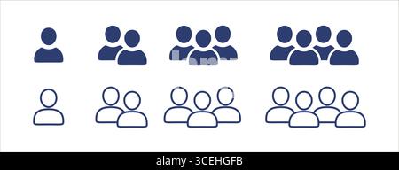 Icone di gruppo utenti e team in Flat Design. Collezione di icone piene. Illustrazione vettoriale. Illustrazione Vettoriale