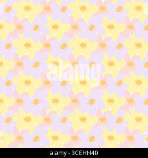 Fiori multicolore disegnati a mano motivo senza cuciture colore pastello primavera o sfondo floreale estivo. Illustrazione vettore isolato sfondo carta tematica stagionale banner promozionale, opuscolo, etichetta, tessuto Illustrazione Vettoriale