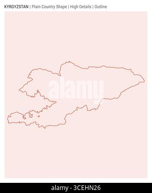 Mappa del paese pianeggiante del Kirghizistan. Dettagli alti. Stile contorno. Forma del Kirghizistan. Illustrazione vettoriale. Illustrazione Vettoriale