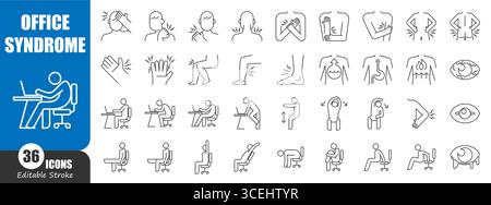 Icona della linea sottile della sindrome di Office . Tratto modificabile . Vettore . Illustrazione Vettoriale