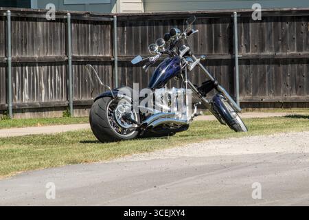 Motocicletta personalizzata parcheggiata sull'erba Foto Stock
