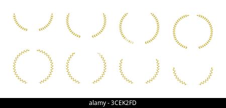 Collezione di corone d'alloro che creano cerchi, semicircoli e altre forme decorative, ideali per premi, loghi o emblemi, simboleggianti il victo Illustrazione Vettoriale