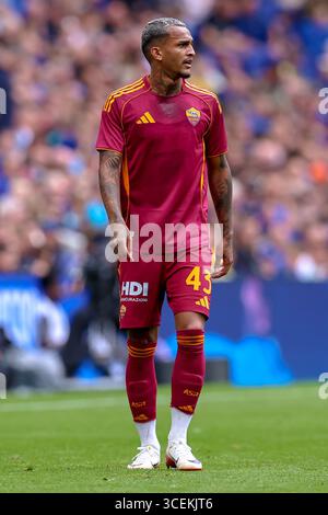 Liverpool, Inghilterra, Regno Unito. 09 agosto 2025. Wesley dell'AS Roma durante l'amichevole di pre-stagione tra Everton FC e AS Roma all'Hill Dickinson Stadium, Liverpool, Inghilterra, Regno Unito il 9 agosto 2025Credit: Ryan Crockett/Every Second Media Credit: Every Second Media/Alamy Live News Foto Stock