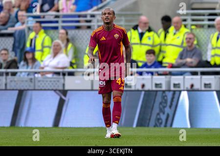 Liverpool, Inghilterra, Regno Unito. 09 agosto 2025. Wesley dell'AS Roma durante l'amichevole di pre-stagione tra Everton FC e AS Roma all'Hill Dickinson Stadium, Liverpool, Inghilterra, Regno Unito il 9 agosto 2025Credit: Ryan Crockett/Every Second Media Credit: Every Second Media/Alamy Live News Foto Stock