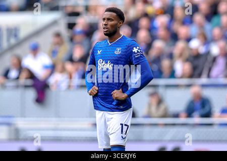 Liverpool, Inghilterra, Regno Unito. 09 agosto 2025. Youssef Chermiti dell'Everton durante la partita amichevole di pre-stagione Everton FC V AS Roma all'Hill Dickinson Stadium, Liverpool, Inghilterra, Regno Unito il 9 agosto 2025Credit: Ryan Crockett/Every Second Media Credit: Every Second Media/Alamy Live News Foto Stock