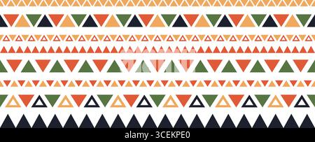 Linea etnica messicana con motivo senza cuciture. Confine con motivi etnici africani. Striscia decorativa triangolare. Ornamento della cultura etnica africana. Vettore Illustrazione Vettoriale