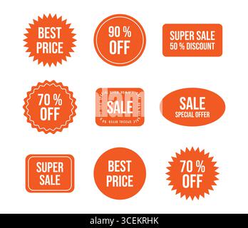 Set di adesivi Black friday in vendita. Moderne etichette promozionali, patch, francobolli per lo shopping. Grandi sconti Illustrazione Vettoriale