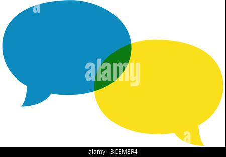 Fumetti di parole. Palloncini blu e gialli in stile minimalista per chat, comunicazione, fumetti e progetti di pop art Illustrazione Vettoriale