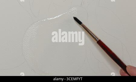 Pittura ad acquerello in corso di una pera Foto Stock