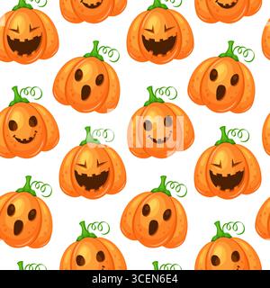motivo autunnale senza cuciture con zucche e pipistrelli. Per i disegni stagionali e di halloween Illustrazione Vettoriale
